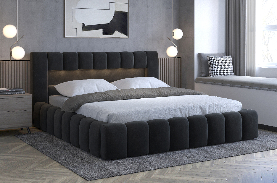 Bračni krevet 160 cm Luxa (antracit) (s podnicom, s prostorom za odlaganje i LED)