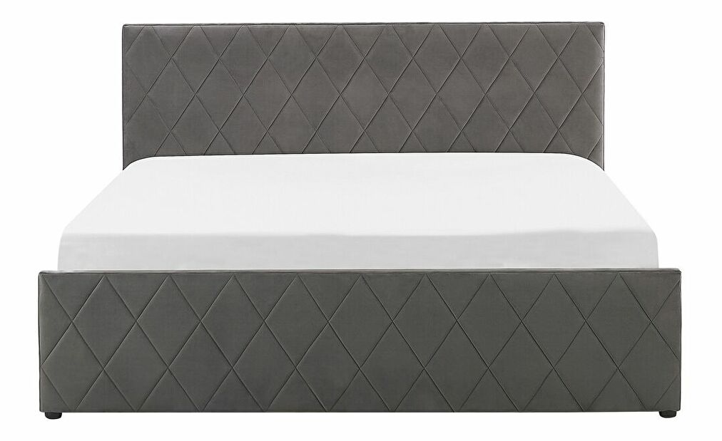 Bračni krevet 180 cm ROFARIO (siva) (baršun) (s podnicom i prostorom za odlaganje)