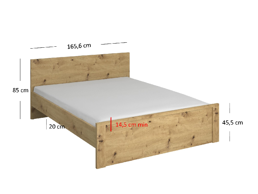 Bračni krevet 160 cm Andra (hrast artisan) (bez madraca i podnice)