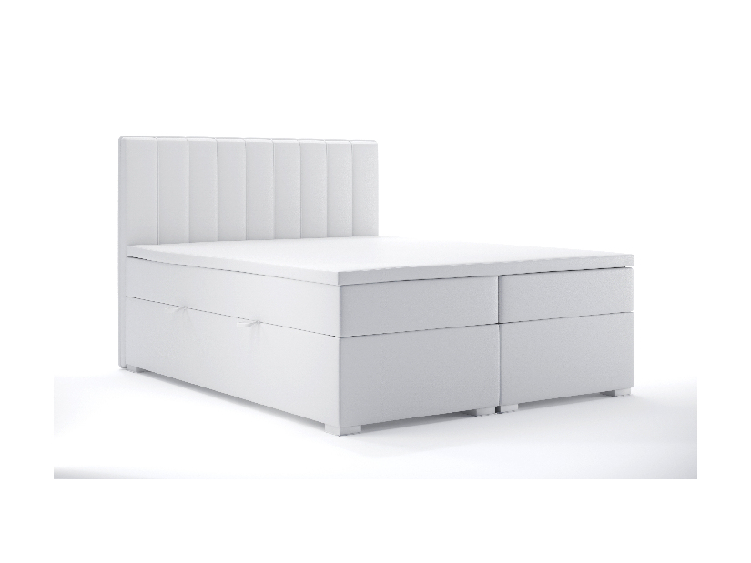 Bračni krevet Boxspring 160 cm Ranaly (bijela ekokoža) (s prostorom za odlaganje)