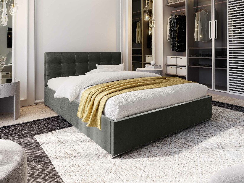 Bračni krevet 140 cm Hermila (tamnosiva) (s podnicom i prostorom za odlaganje)