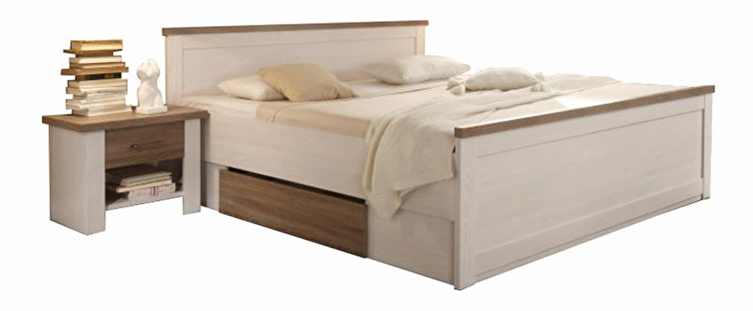 Bračni krevet 180 cm Dawa (prostor za odlaganje + 2 kom stolića) (bijela + hrast sonoma) *rasprodaja