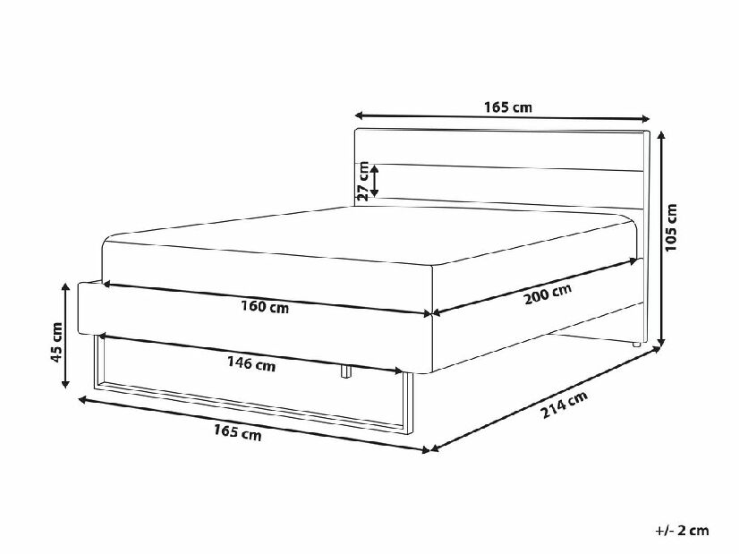Bračni krevet 160 cm BELAE (s podnicom) (siva)