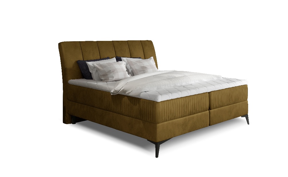 Bračni krevet Boxspring 180 cm Alberto (boja senfa) (s madracima)