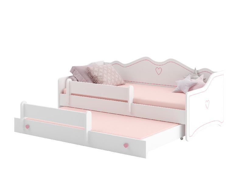 Dječji krevet na razvlačenje 160x80 cm Ester II (s podnicom i madracem) (bijela + ružičasta + uzorak) *rasprodaja