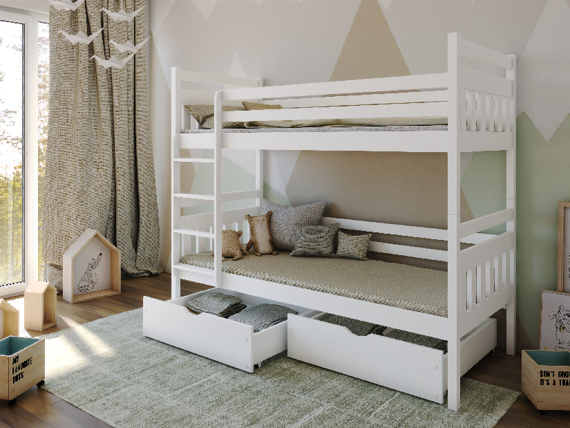 Dječji krevet na kat 90 cm Aras (bijela) (s podnicama)