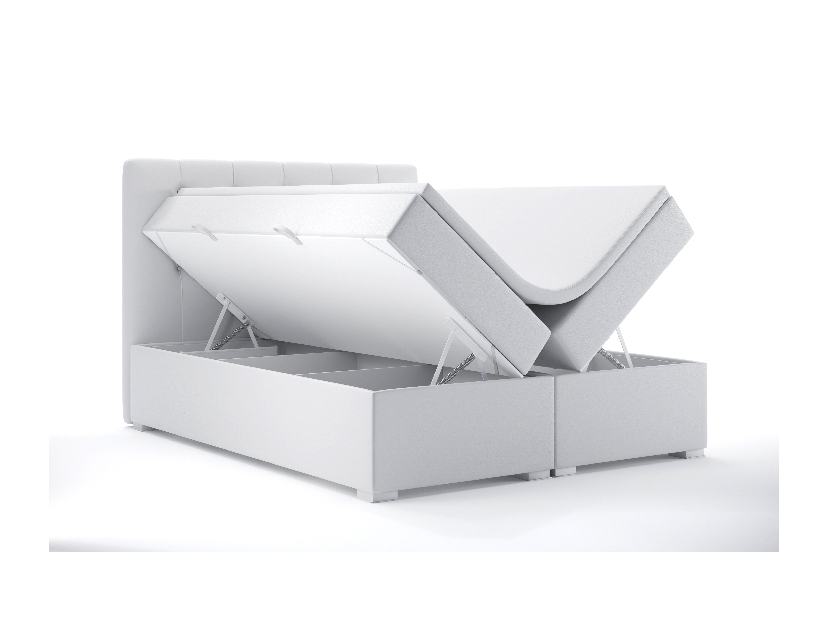 Bračni krevet Boxspring 160 cm Ronda (bijela ekokoža) (s prostorom za odlaganje)