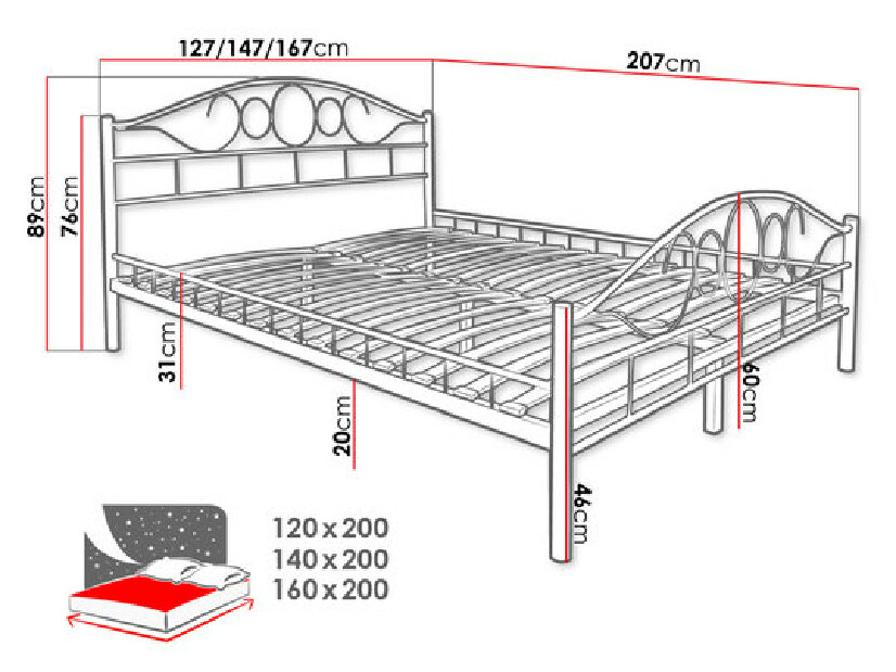 Metalni krevet Mirjan Marigold (crna) (120x200)