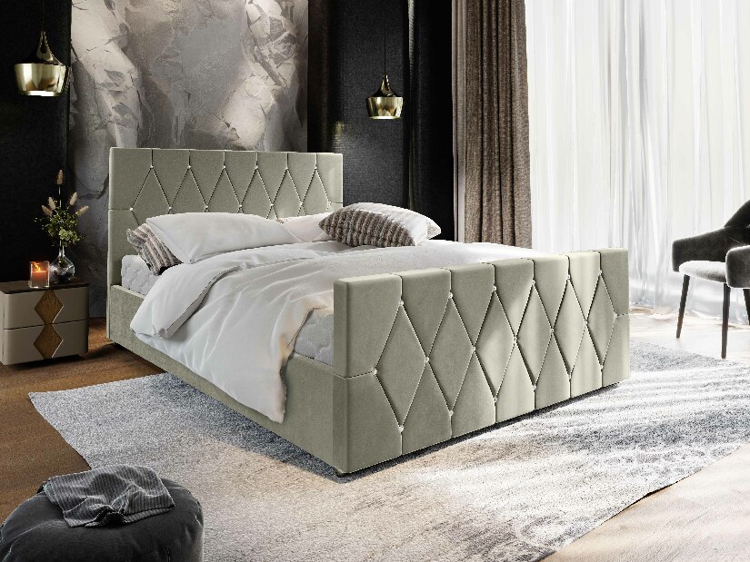 Bračni krevet 140 cm Illa (sivo-bež) (s podnicom i prostorom za odlaganje)