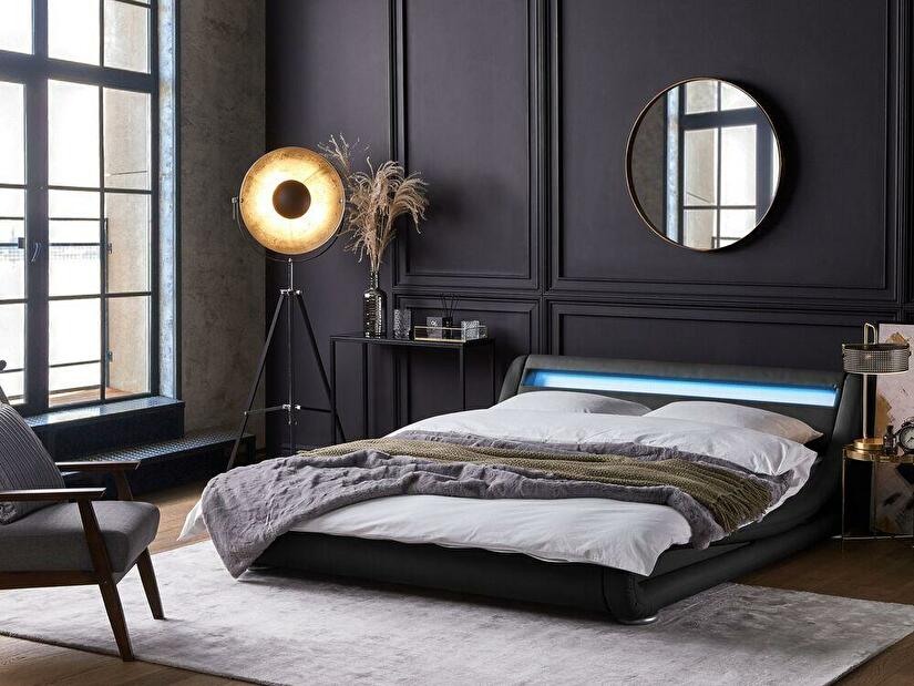 Bračni krevet 160 cm AVENUE (s podnicom i LED rasvjetom) (crna)