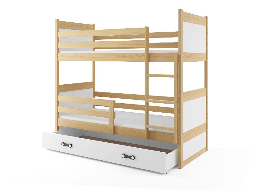 Krevet na kat 90 x 200 cm Ronnie B (bor + bijela) (s podnicom, madracem i prostorom za odlaganje)