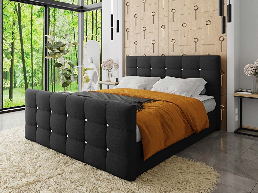 Bračni krevet 180 cm Mirjan Aqua (crna ) (s podnicom, madracem i prostorom za odlaganje)