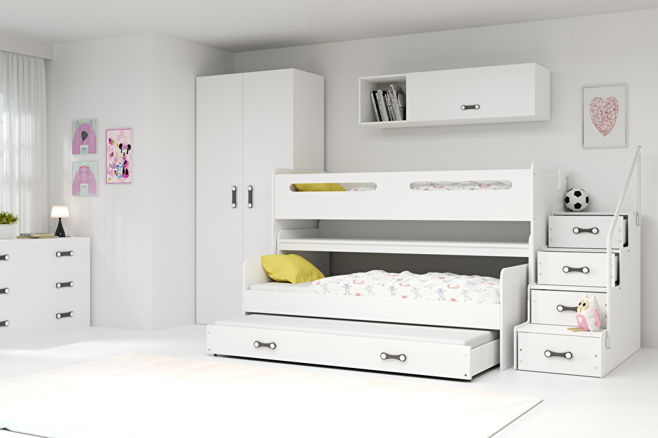 Krevet na kat 80 x 200 cm Moxxo 1 (bijela + bijela) (s podnicom, madracem i prostorom za odlaganje)