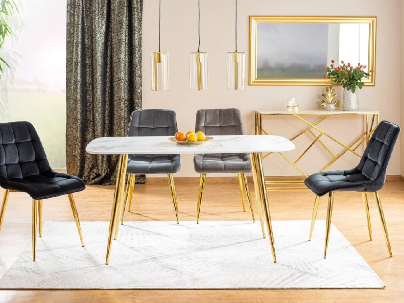Blagovaonski stol Carolee (bijela + zlatna) (za 4 do 6 osoba)