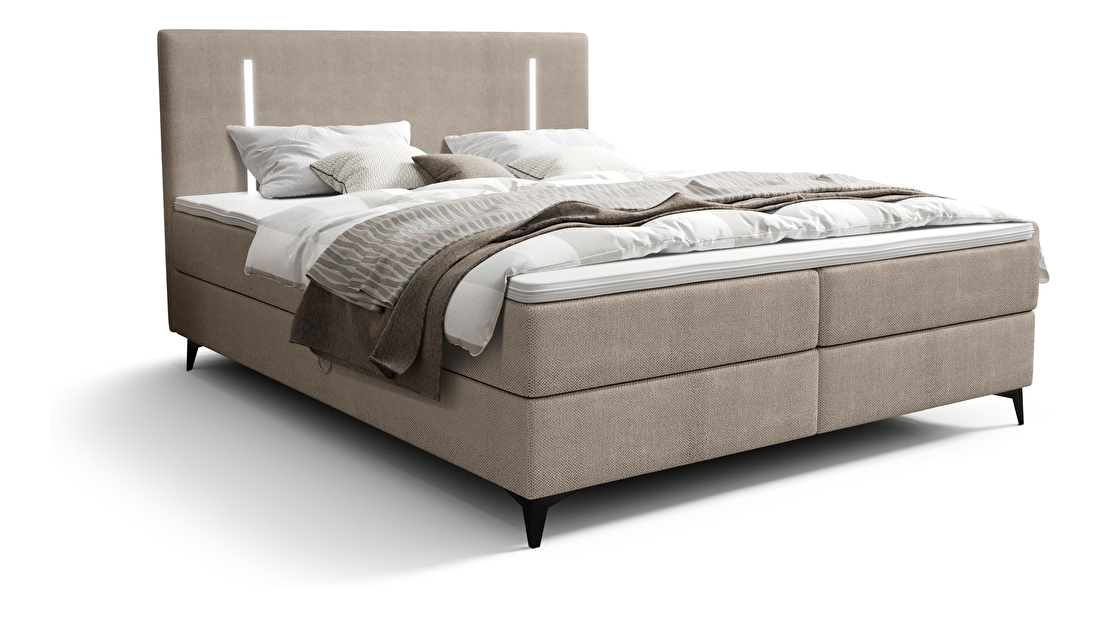 Bračni krevet 180 cm Ortega Comfort (sivo-smeđa) (s podnicom i madracem, s prostorom za odlaganje) (s LED rasvjetom)