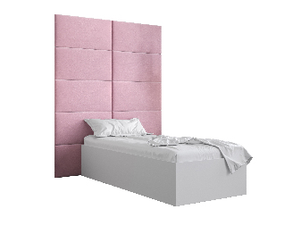 Jednostruki krevet s tapeciranim uzglavljem 90 cm Brittany 1 (bijela mat + ružičasta) (s podnicom)