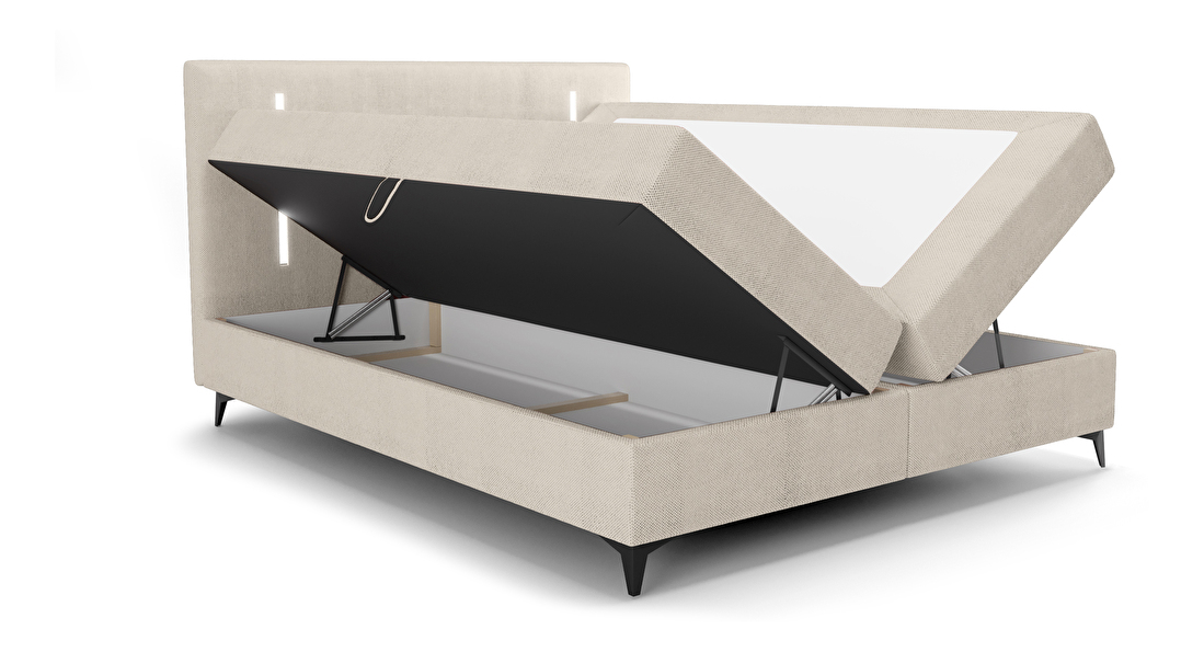 Bračni krevet 180 cm Ortega Comfort (bež) (s podnicom i madracem, s prostorom za odlaganje) (s LED rasvjetom)