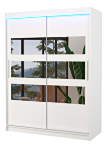 Ormar za garderobu Fioren (bijela) (s LED rasvjetom) (s ogledalom)