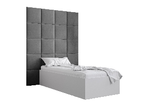 Jednostruki krevet s tapeciranim uzglavljem 90 cm Brittany 3 (bijela mat + siva) (s podnicom)