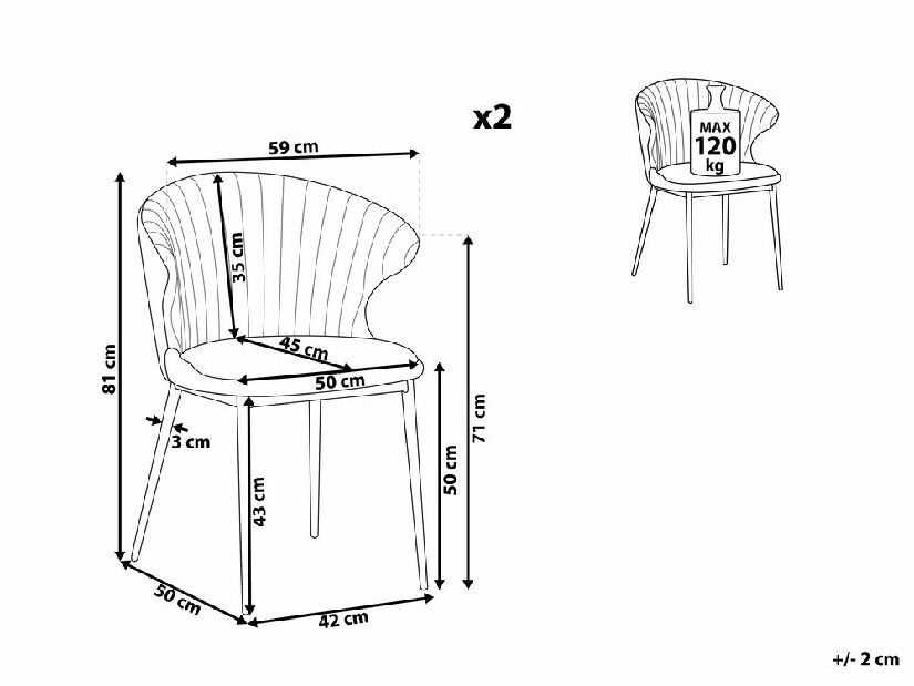Set blagovaonskih stolica 2 kom. AUGLI (tkanina) (siva)