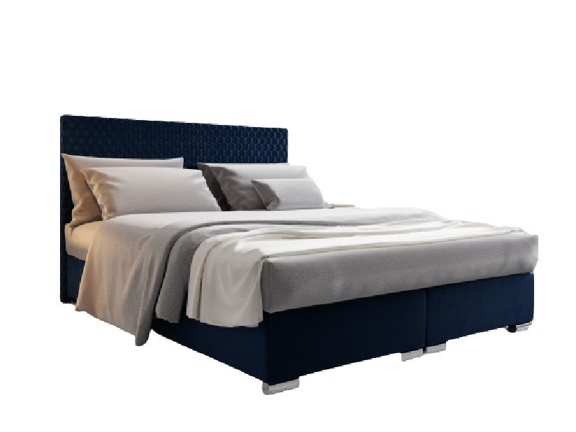 Bračni krevet 160 cm Boxspring Harlan Comfort (tamnoplava) (s podnicom, madracem i prostorom za odlaganje)