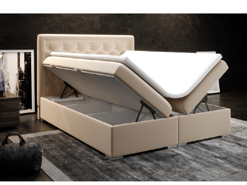 Bračni krevet Boxspring 140 cm Gllamy (bež) (s prostorom za odlaganje)