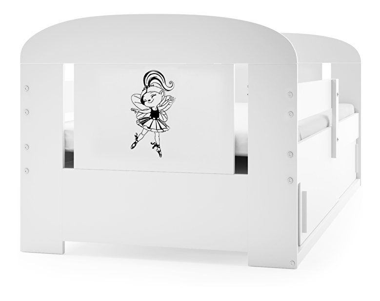 Dječji krevet 80 cm Fimmo (bijela + balerina) (s podnicom, madracem i prostorom za odlaganje)