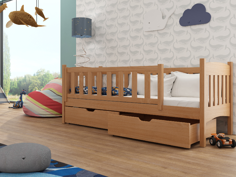 Dječji krevet 90 x 190 cm Gussie (s podnicom i prostorom za odlaganje) (bukva)
