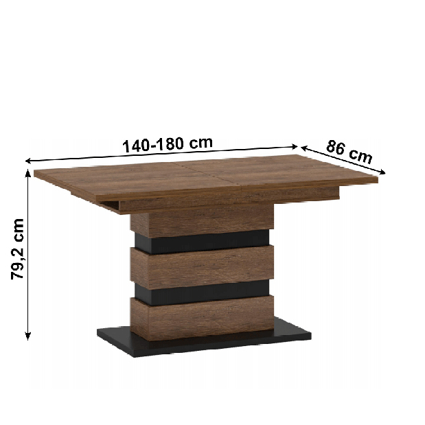Blagovaonski stol Diram S (hrast bolzano + crna) (za 6 do 8 osoba)