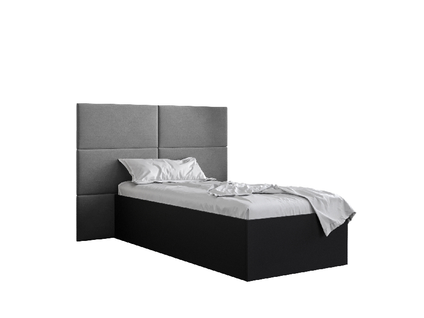 Jednostruki krevet s tapeciranim uzglavljem 90 cm Brittany 2 (crna mat + siva) (s podnicom)