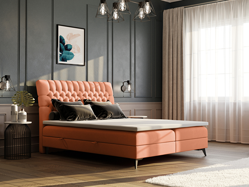 Bračni krevet Boxspring 180 cm Molera (narančasta) (s prostorom za odlaganje)