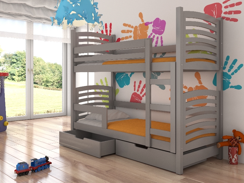 Dječji krevet na kat 180x75 cm Oxana (s podnicom i madracem) (siva)