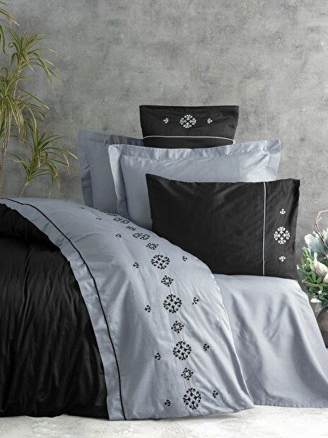 Set satenske posteljine 200 x 220 cm Elviss (siva + crna)