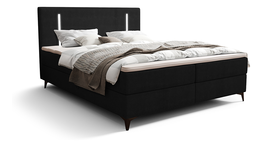 Bračni krevet 160 cm Ortega Bonell (crna) (s podnicom, s prostorom za odlaganje) (s LED rasvjetom)