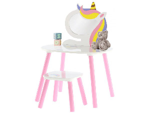 Dječji toaletni stolić s tabureom Lillyann (bijela + ružičasta)