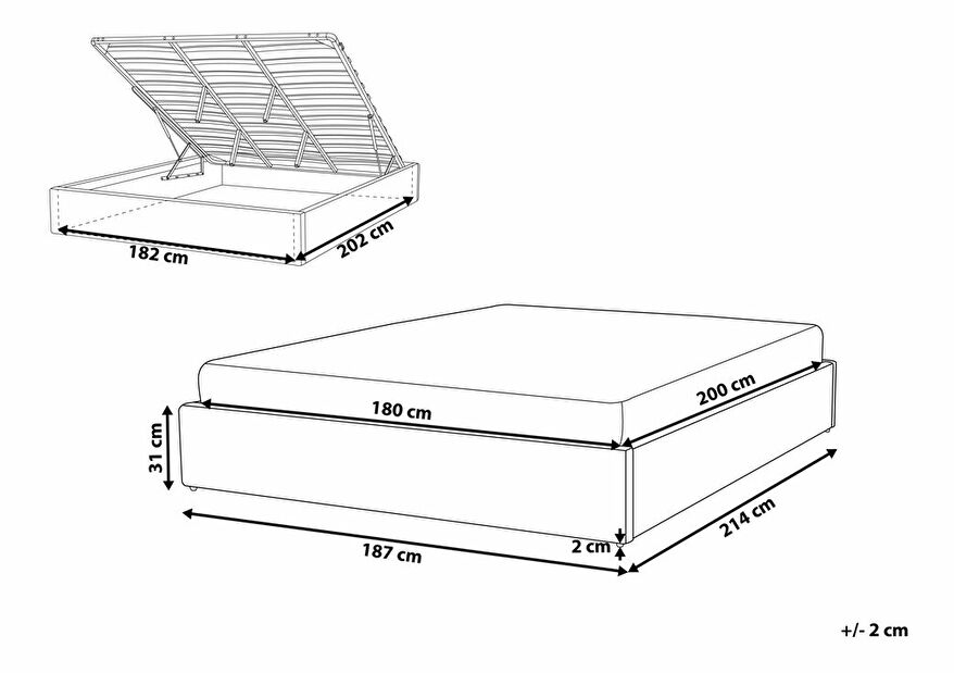 Bračni krevet 180 cm DIJON (s podnicom i prostorom za odlaganje) (bež)