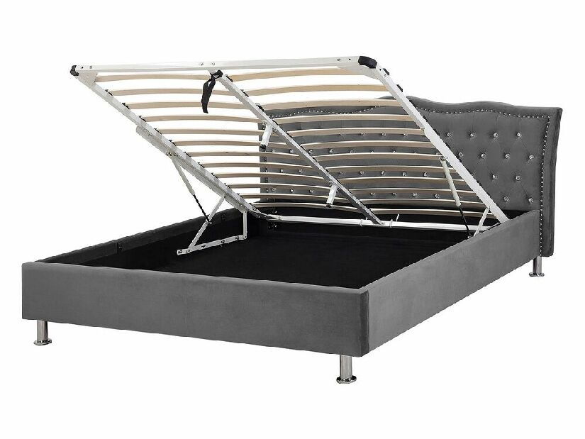Bračni krevet 140 cm MATH (s podnicom) (tamno siva baršunasta)