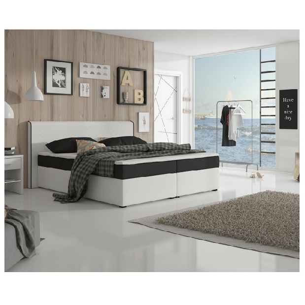 Bračni krevet Boxspring 160 cm Namakyra komfort (bijela + crna) (s madracom i rešetkom) 