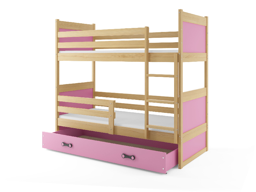 Krevet na kat 80 x 160 cm Ronnie B (bor + ružičasta) (s podnicom, madracem i prostorom za odlaganje)