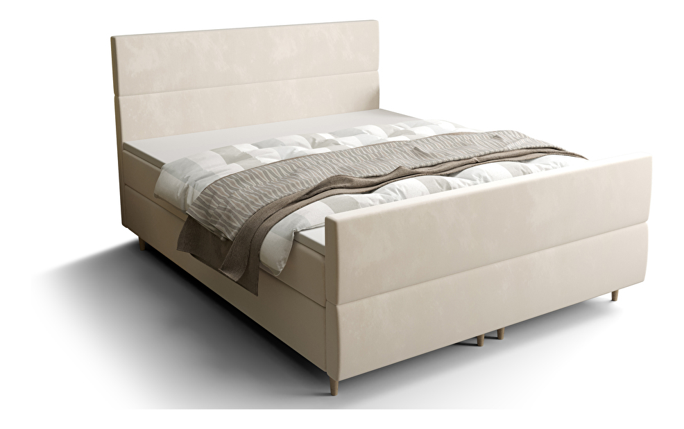 Bračni krevet Boxspring 140 cm Flu plus (bež) (s madracem i prostorom za odlaganje)