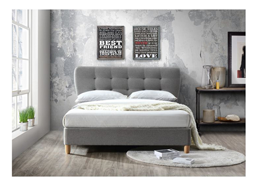 Bračni krevet 180 cm Norika (s podnicom) (sivi melir + hrast)