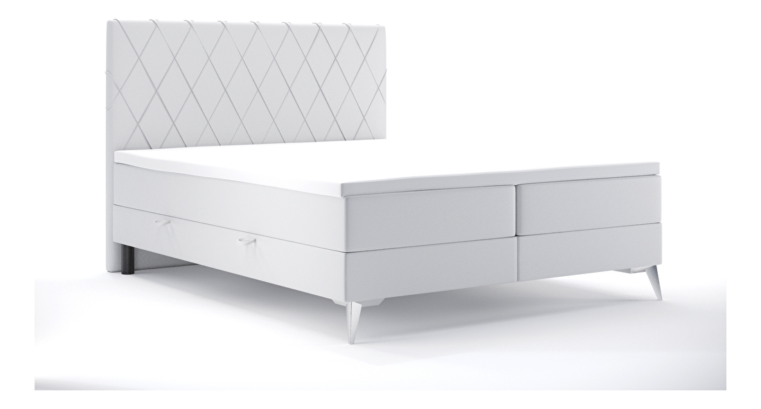 Bračni krevet Boxspring 160 cm Miror (bijela ekokoža) (s prostorom za odlaganje)