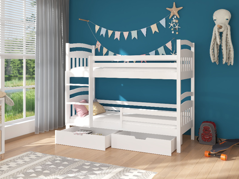 Dječji krevet na kat 200x90 cm Adriana (s podnicom i madracem) (bijela)