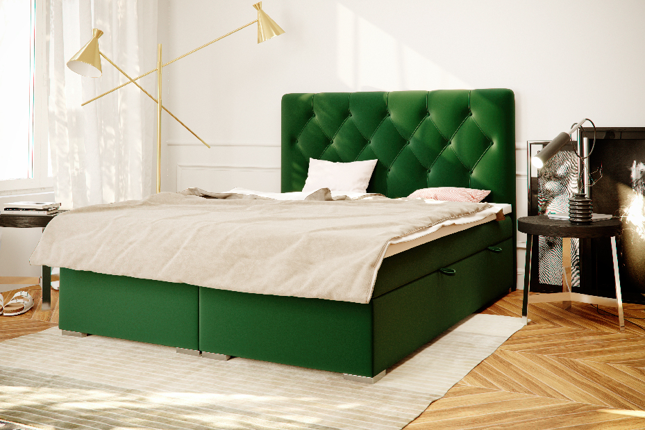 Bračni krevet Boxspring 160 cm Ronda (s prostorom za odlaganje) (zelena) *rasprodaja