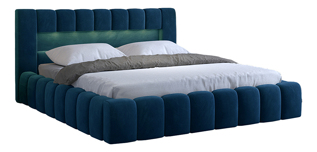 Bračni krevet 180 cm Luxa (tamno plava) (s podnicom, s prostorom za odlaganje i LED)