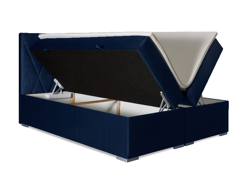 Bračni krevet Boxspring 160 cm Lanarra (tamno plava) (s prostorom za odlaganje)