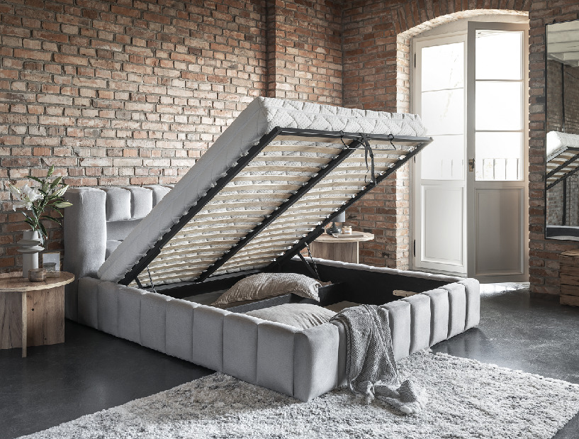 Bračni krevet 160 cm Luxa (siva) (s podnicom, s prostorom za odlaganje i LED)