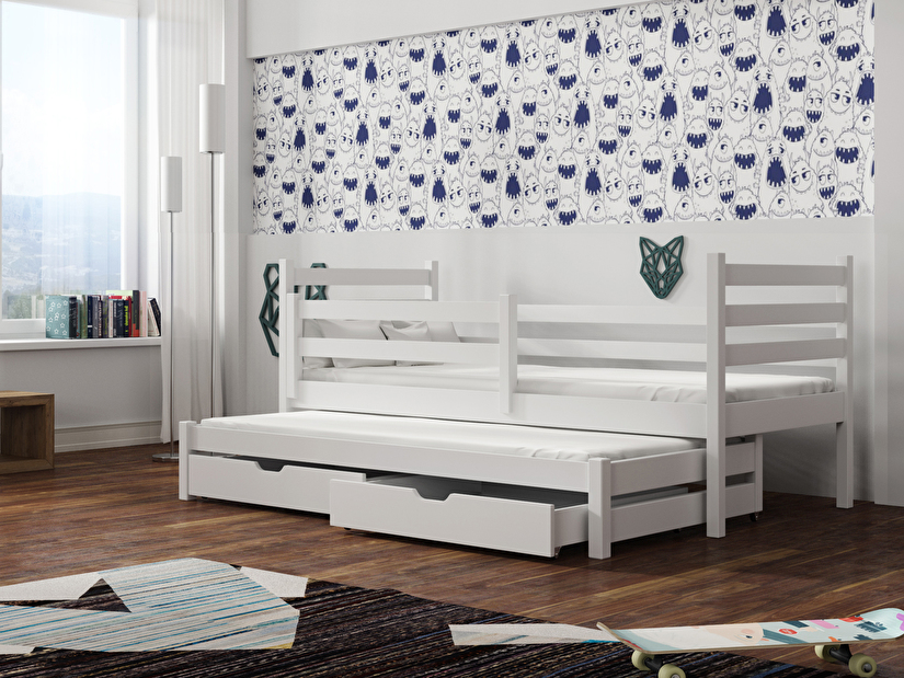 Dječji krevet 90 x 200 cm MONTY (s podnicom i prostorom za odlaganje) (bijela)