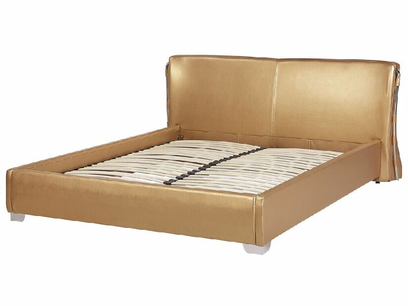 Bračni krevet 180 cm PARNAS (s podnicom i LED rasvjetom) (zlatna)