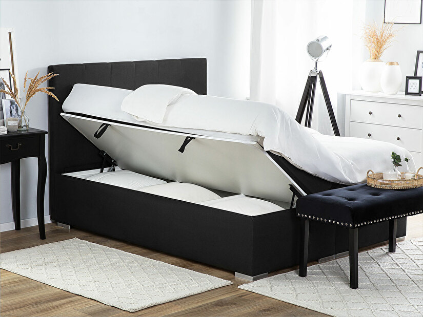 Kontinentalni krevet 160 cm LORRO (poliester) (crna) (s podnicom i madracem)